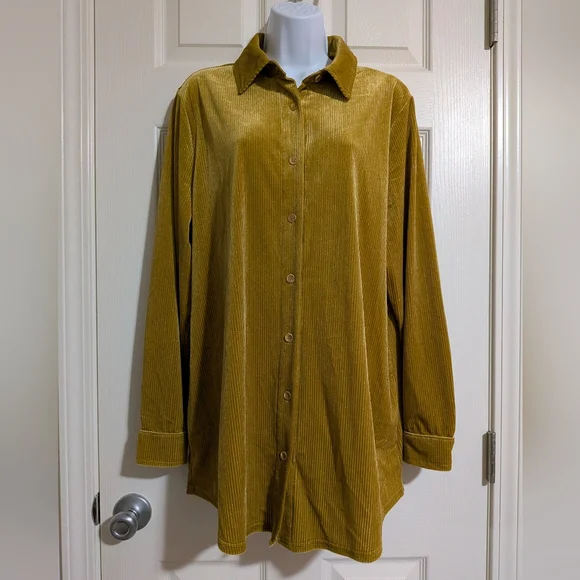 Soft Surroundings Textured Velvet Boyfriend Shirt Women's Large Amber Yellow - Picture 6 of 10